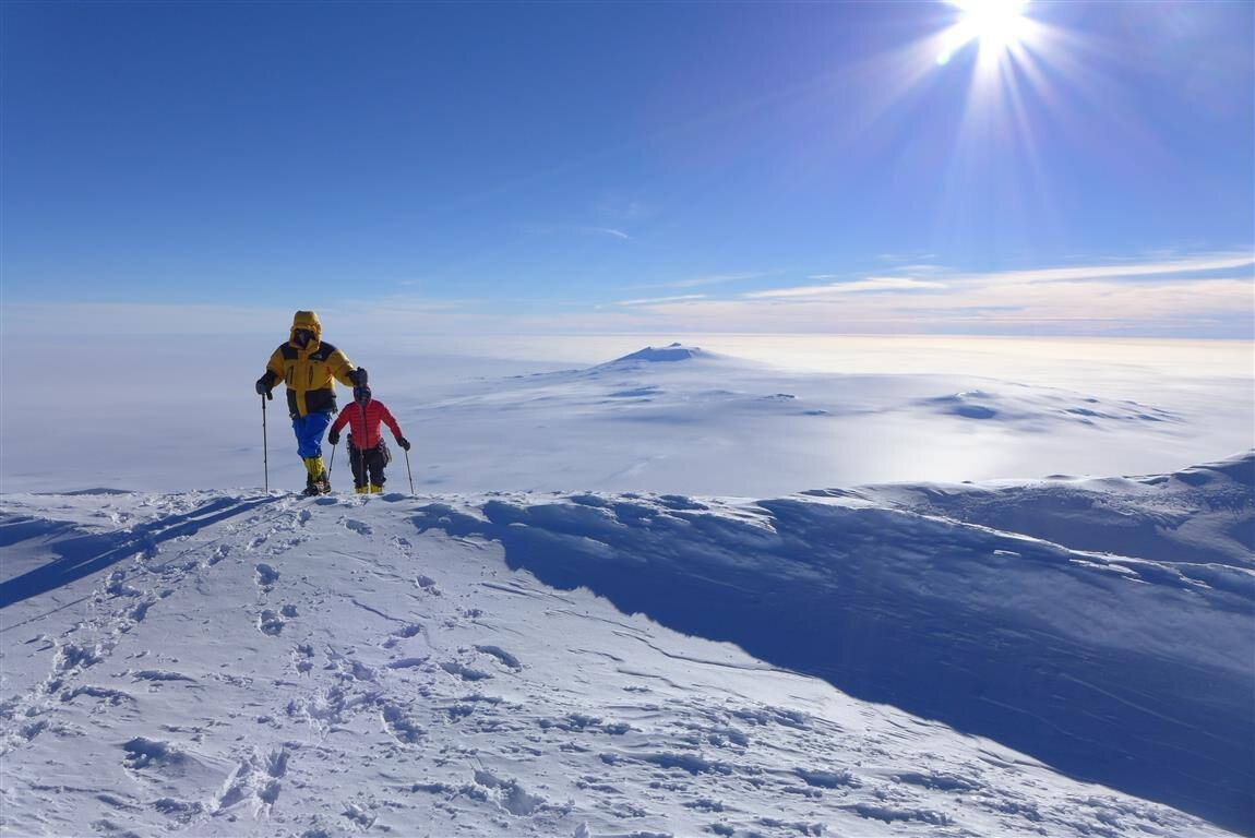 Cresting the summit ridge of Mount Sidley